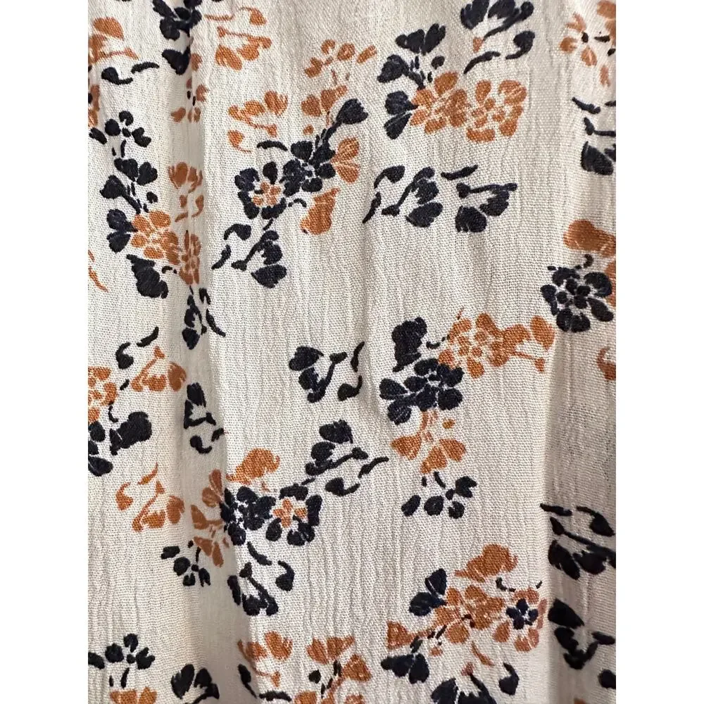 Liz Claiborne Petite Lrg Floral Blouse Cream Tan Navy Abstract‎ Print Cap Sleeve - Picture 5 of 8